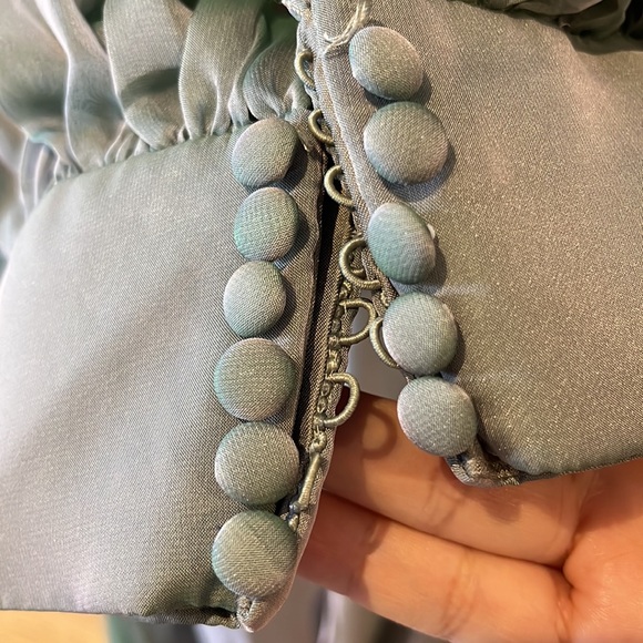 Mac Duggal SHEER BLOUSON SLEEVE SURPLICE GOWN Sage 67873 - Picture 11 of 17